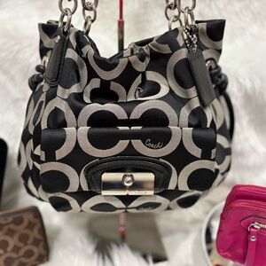 EUC Vintage Coach Black/Gray Monogram Shoulder Bag